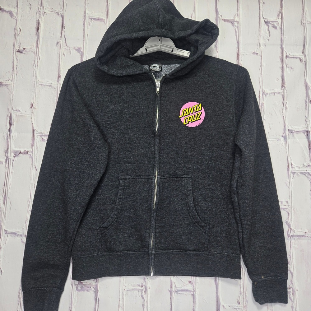 Santa Cruz Skateboards Classic Pink Dot Logo Zip Up Hoodie Charcoal Gray Women M